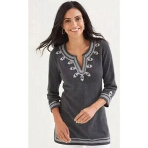 Tommy  Bahama Womens Xsmall Cashmere Embroidered Tunic Sweater